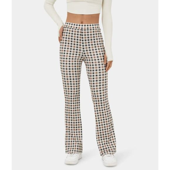 Halara High Waisted Pink Plaid Flare Hem Stretchy Casual/Active Pants Size Small - Picture 4 of 8